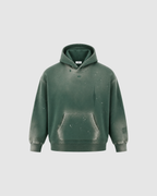 VINTAGE WASHED FRAYED HOODIE - GREEN