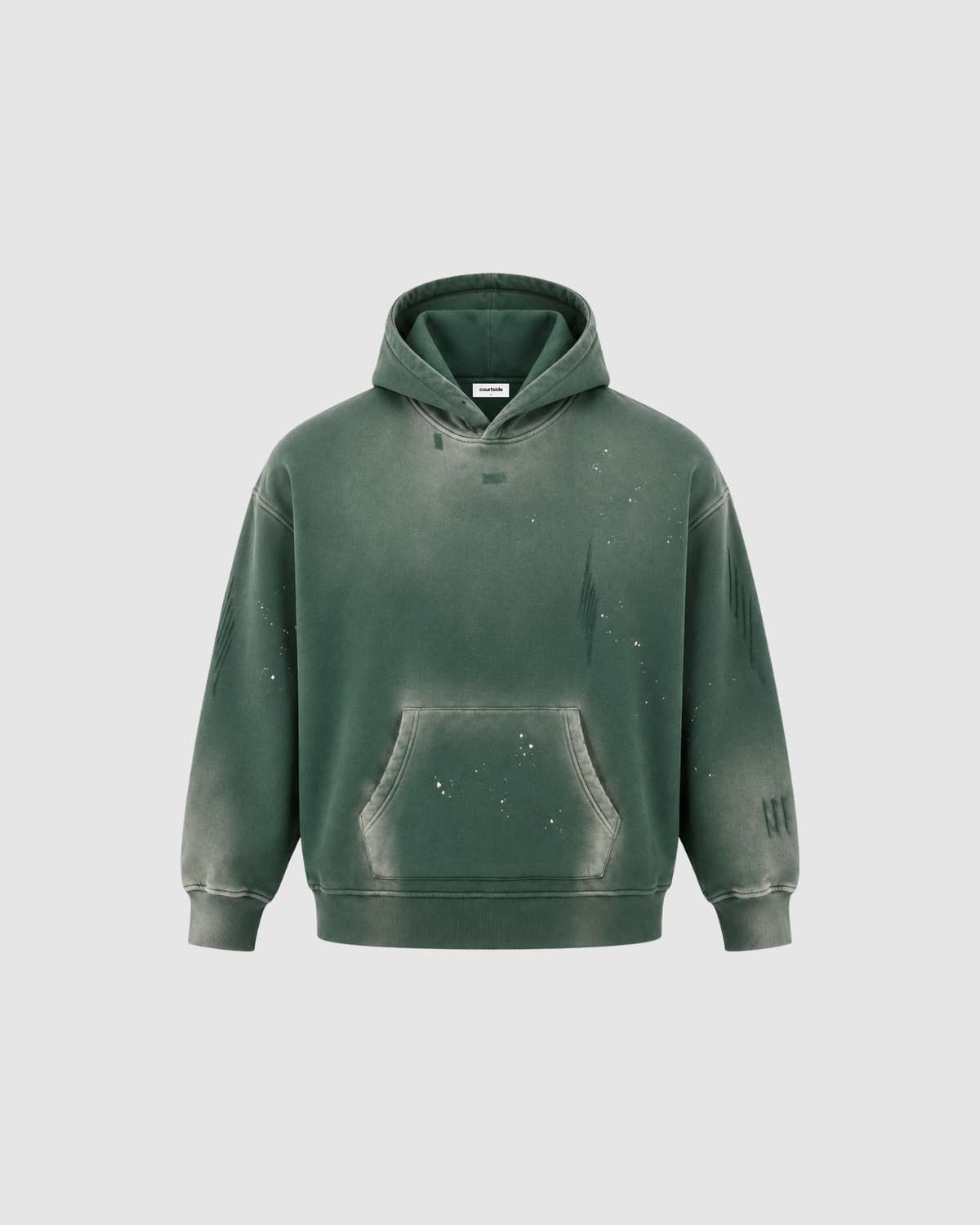 VINTAGE WASHED FRAYED HOODIE - GREEN