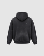 VINTAGE WASHED FRAYED HOODIE - BLACK
