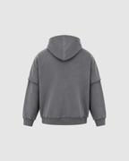 SNOW WASHED DOUBLE LAYERED HOODIE - DARK GRAY