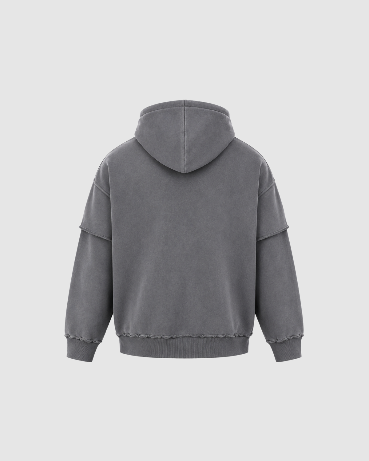 SNOW WASHED DOUBLE LAYERED HOODIE - DARK GRAY