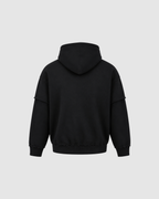 SNOW WASHED DOUBLE LAYERED HOODIE - BLACK