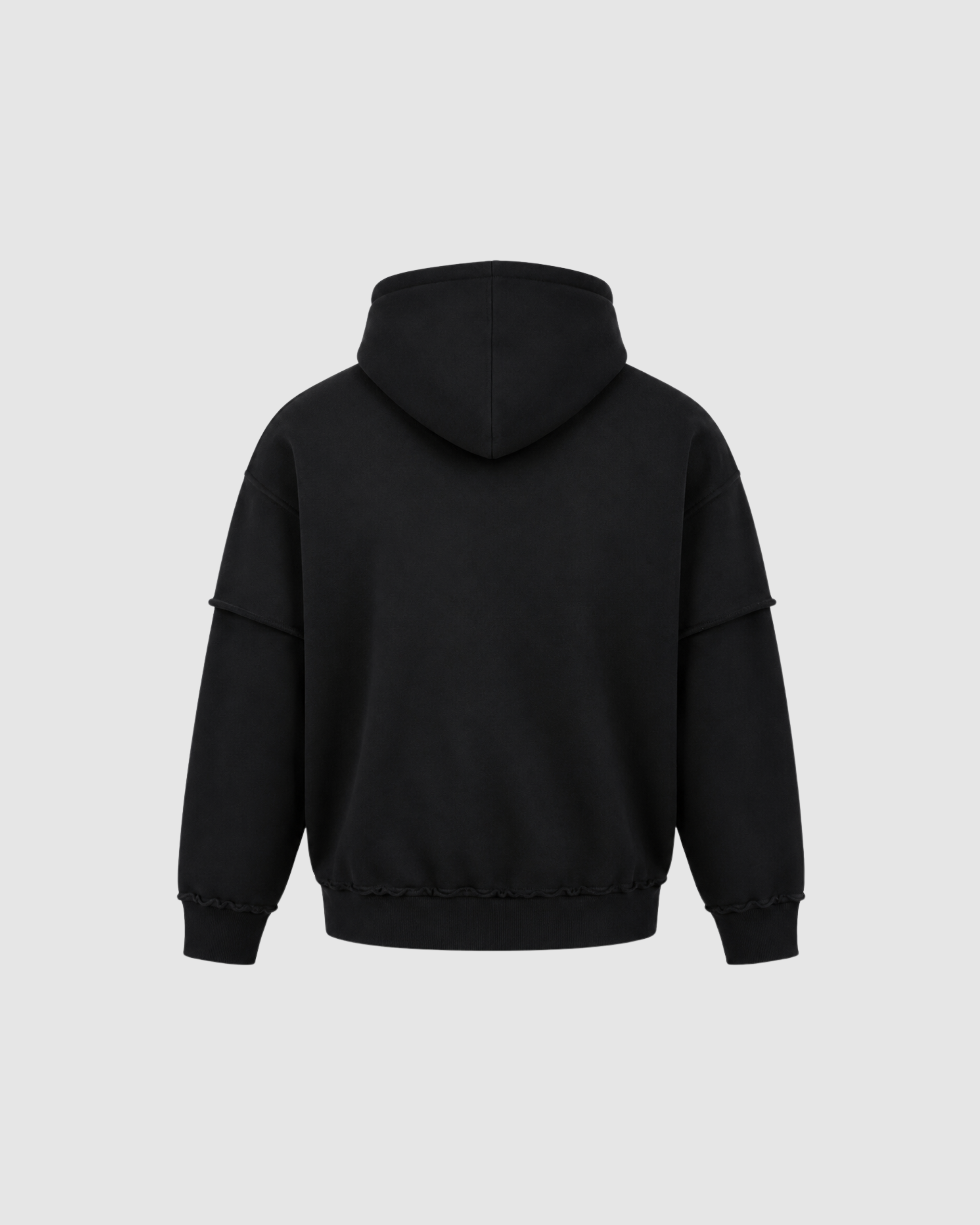 SNOW WASHED DOUBLE LAYERED HOODIE - BLACK
