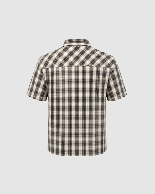 BOXY PLAID SHIRT - BLACK WITH CREAM