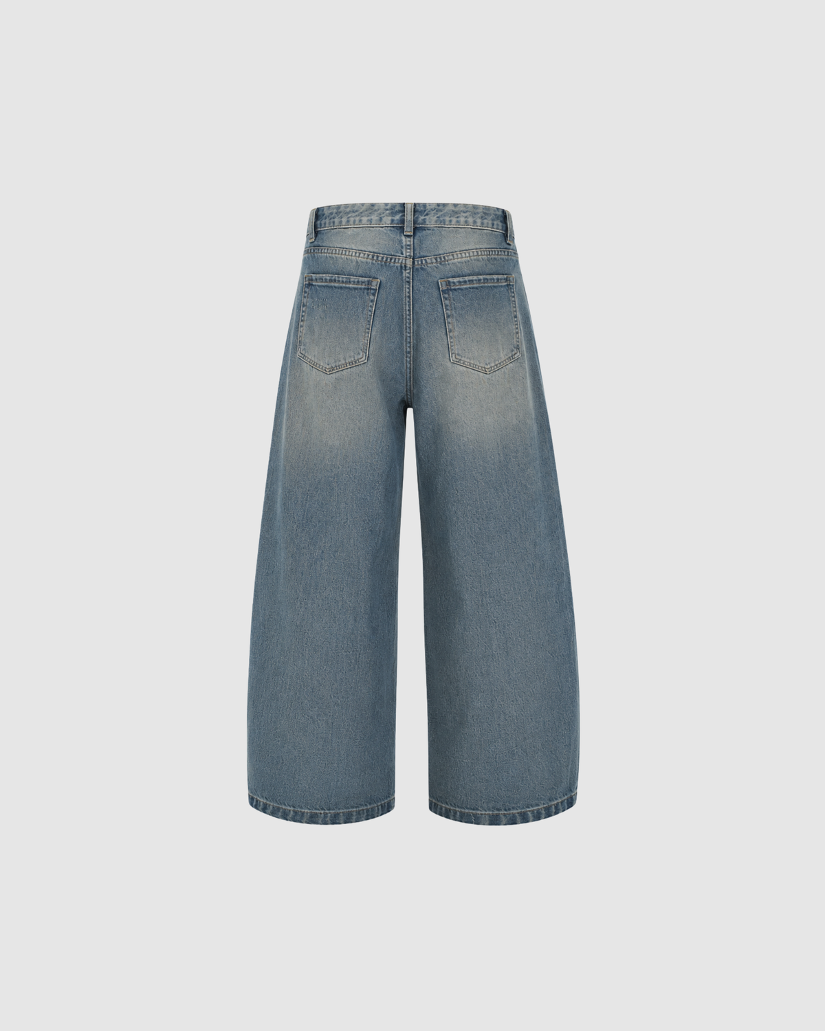 DISTRESSED BARREL LEG JEANS - BLUE