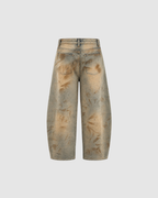 VINTAGE WASHED BARREL LEG JEANS - SANDY BLUE