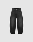 SUNFADE VINTAGE WASHED BARREL LEG JEANS - BLACK