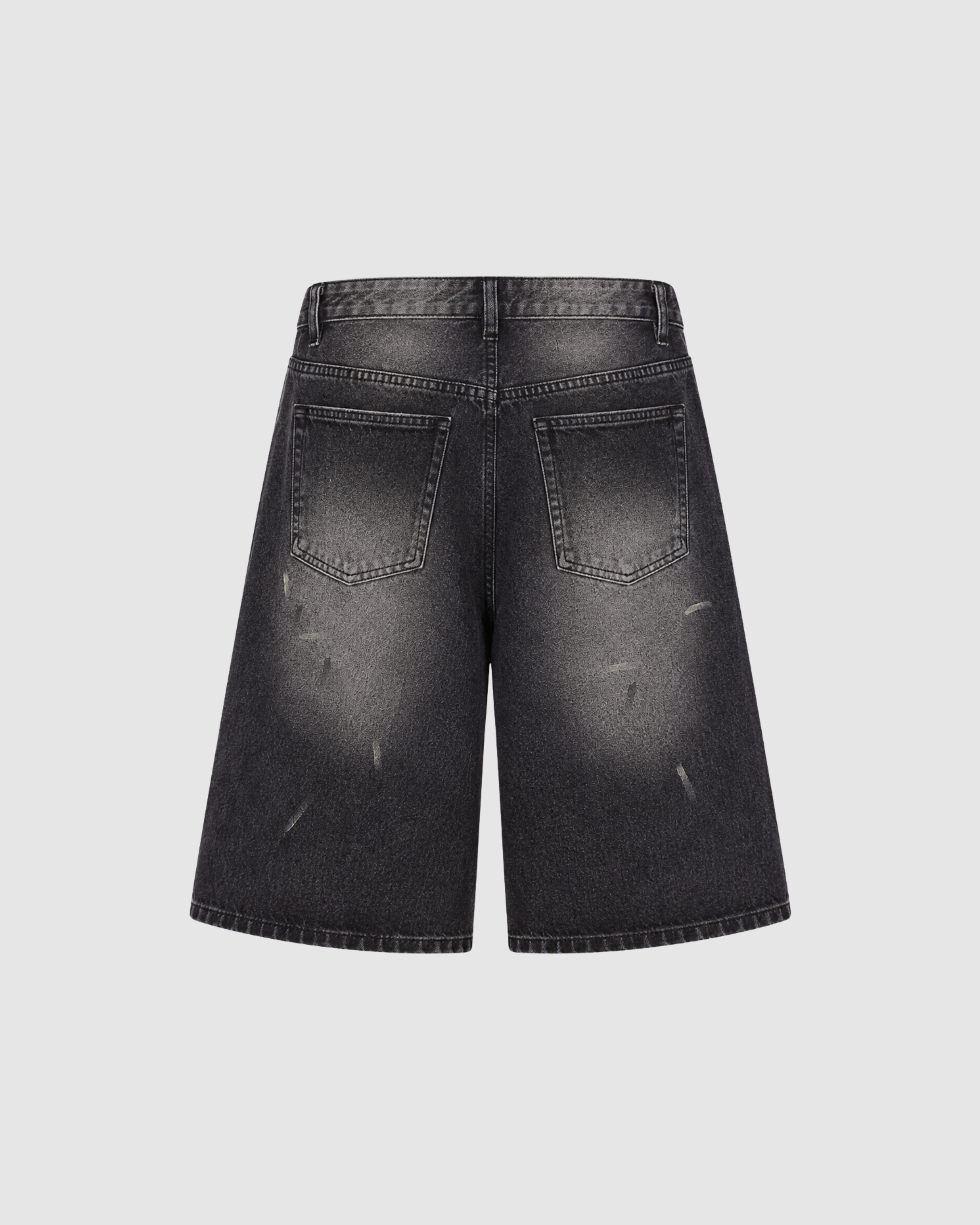 VINTAGE WASHED WIDE LEG DENIM SHORTS - BLACK