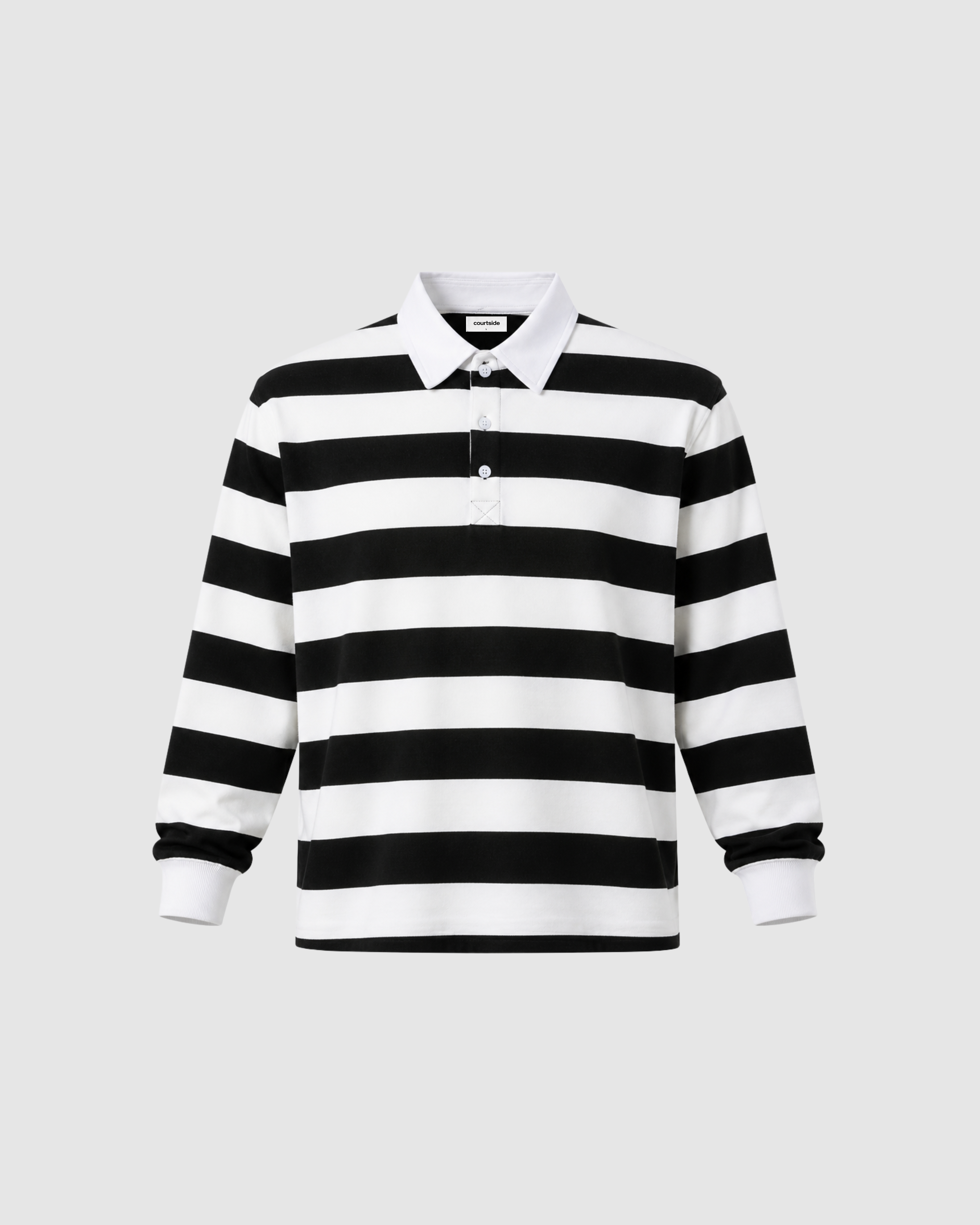BLOCK STRIPE POLO - WHITE WITH BLACK