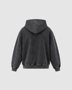 VINTAGE WASHED ZIP UP HOODIE - BLACK