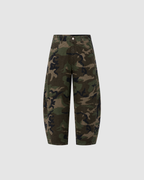 CAMO BARREL LEG JEANS - GREEN