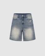 FADED DENIM SHORTS - BLUE