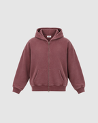 VINTAGE WASHED ZIP UP HOODIE - MAHOGANY RED