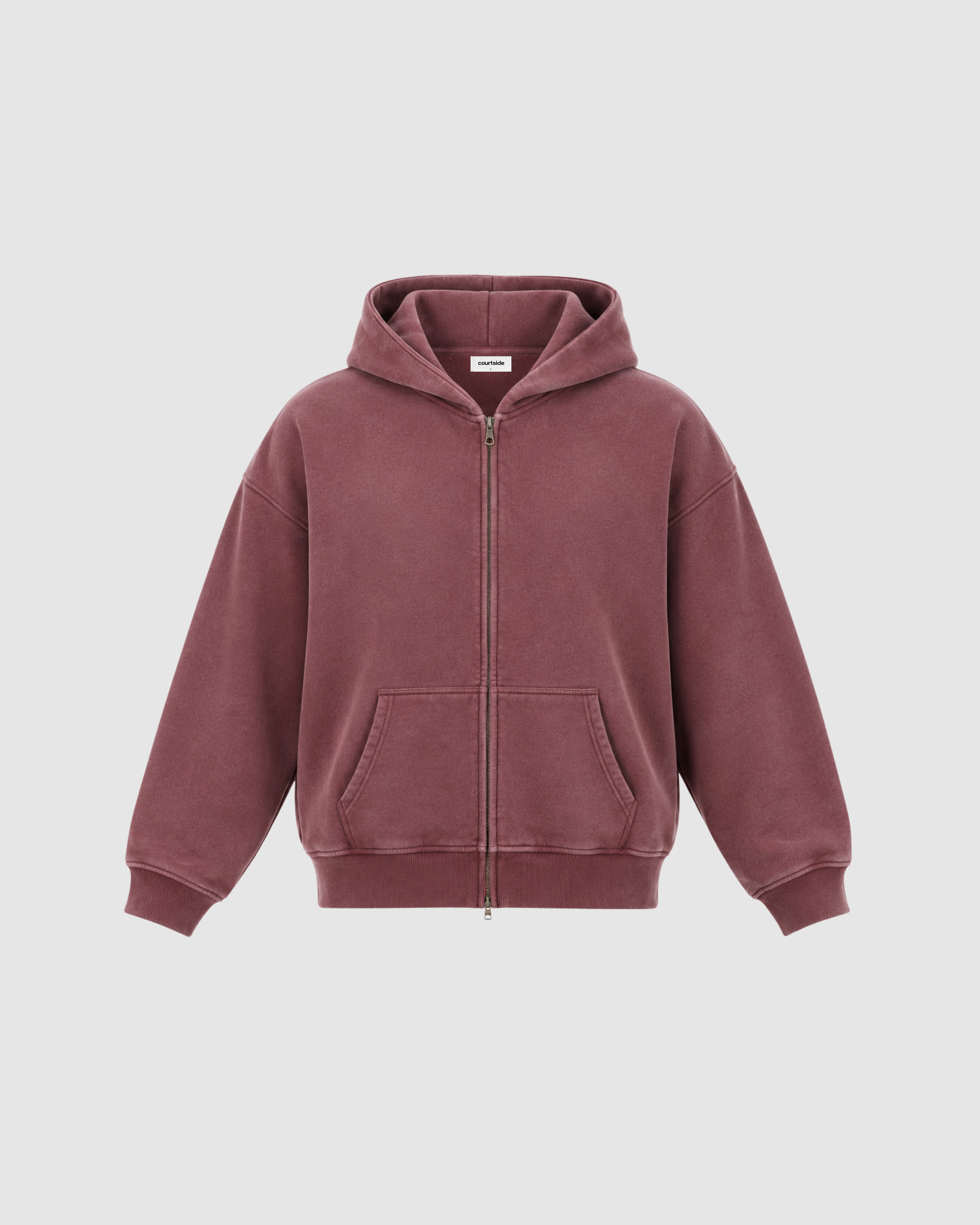 VINTAGE WASHED ZIP UP HOODIE - MAHOGANY RED