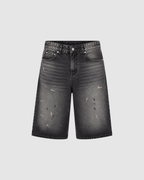 VINTAGE WASHED WIDE LEG DENIM SHORTS - BLACK