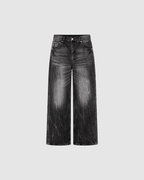 VINTAGE WASHED WIDE LEG  JEANS - BLACK