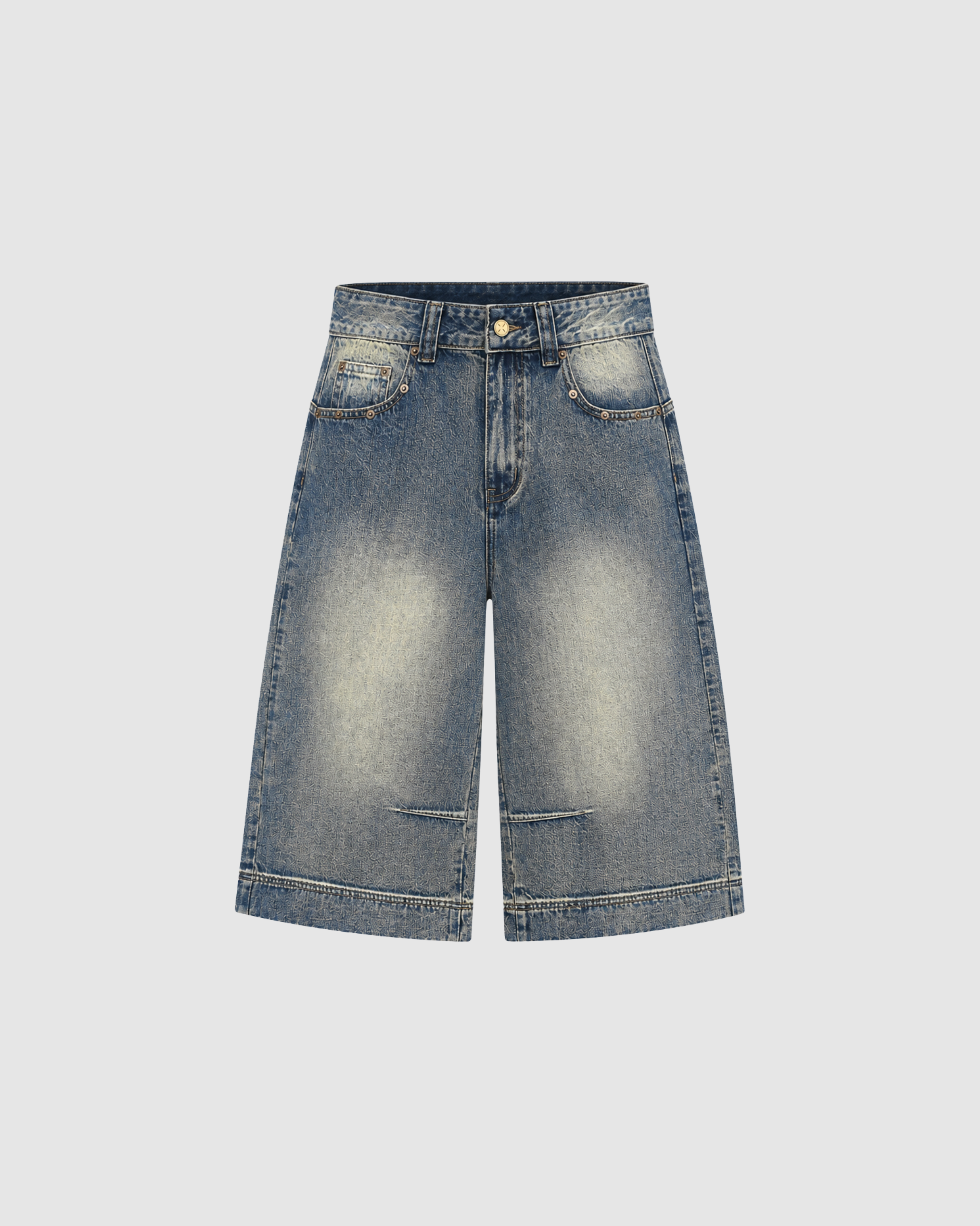 VINTAGE WASH BAGGY DENIM SHORTS - BLUE
