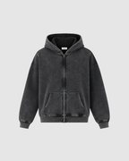 VINTAGE WASHED ZIP UP HOODIE - BLACK
