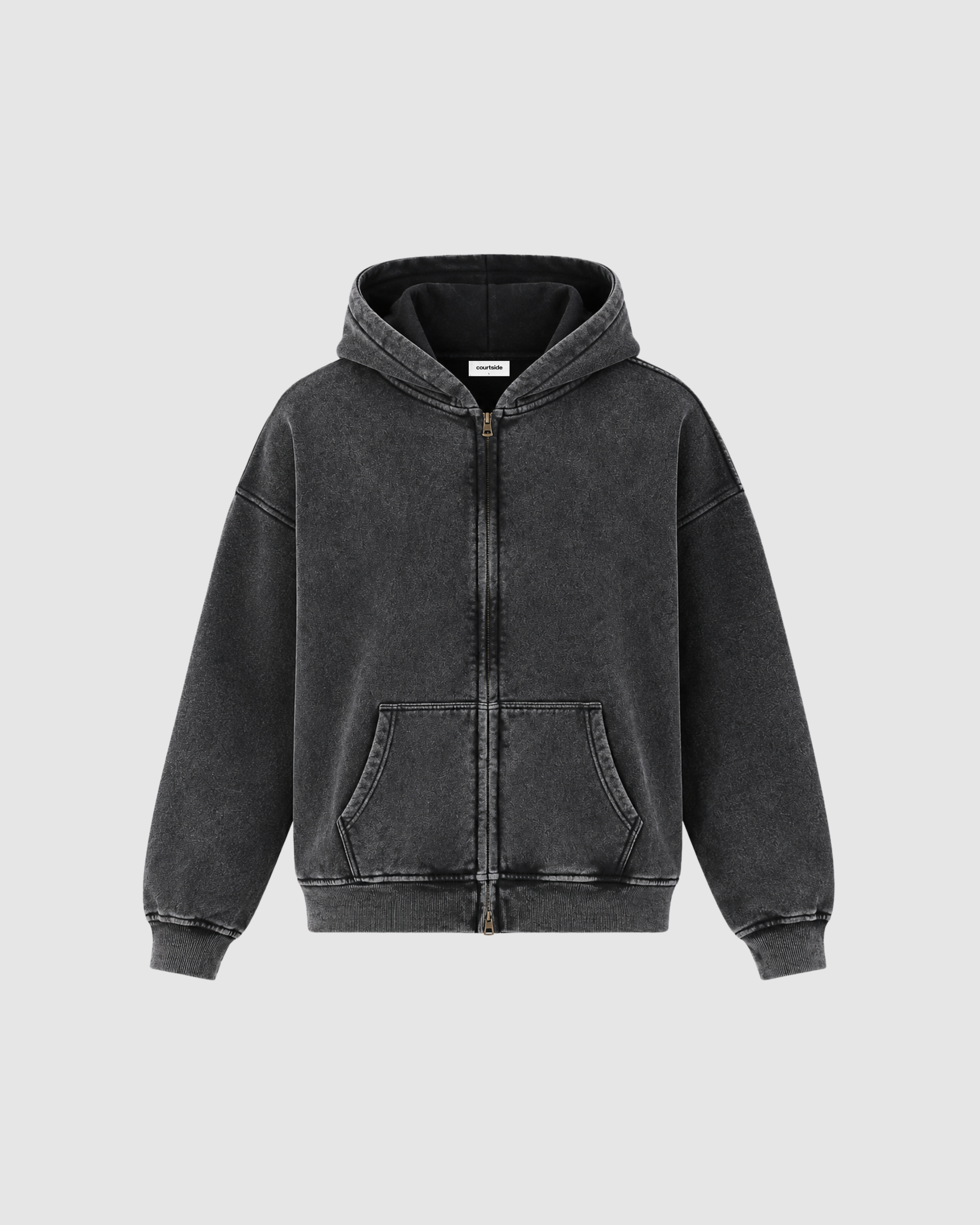 VINTAGE WASHED ZIP UP HOODIE - BLACK