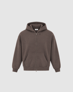 HAND FRAYED ZIP HOODIE - DARK COPPER