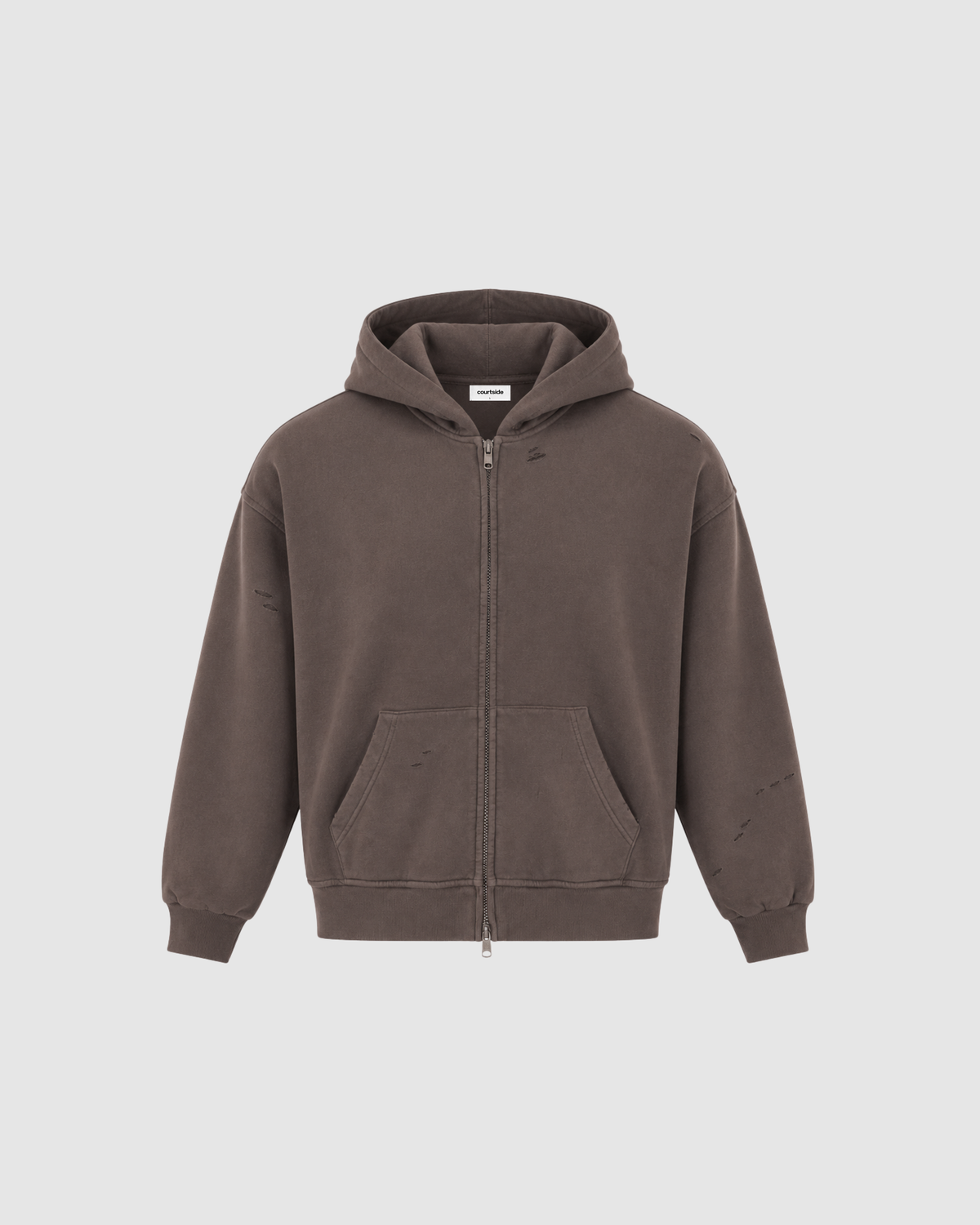 HAND FRAYED ZIP HOODIE - DARK COPPER