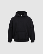 SNOW WASHED DOUBLE LAYERED HOODIE - BLACK