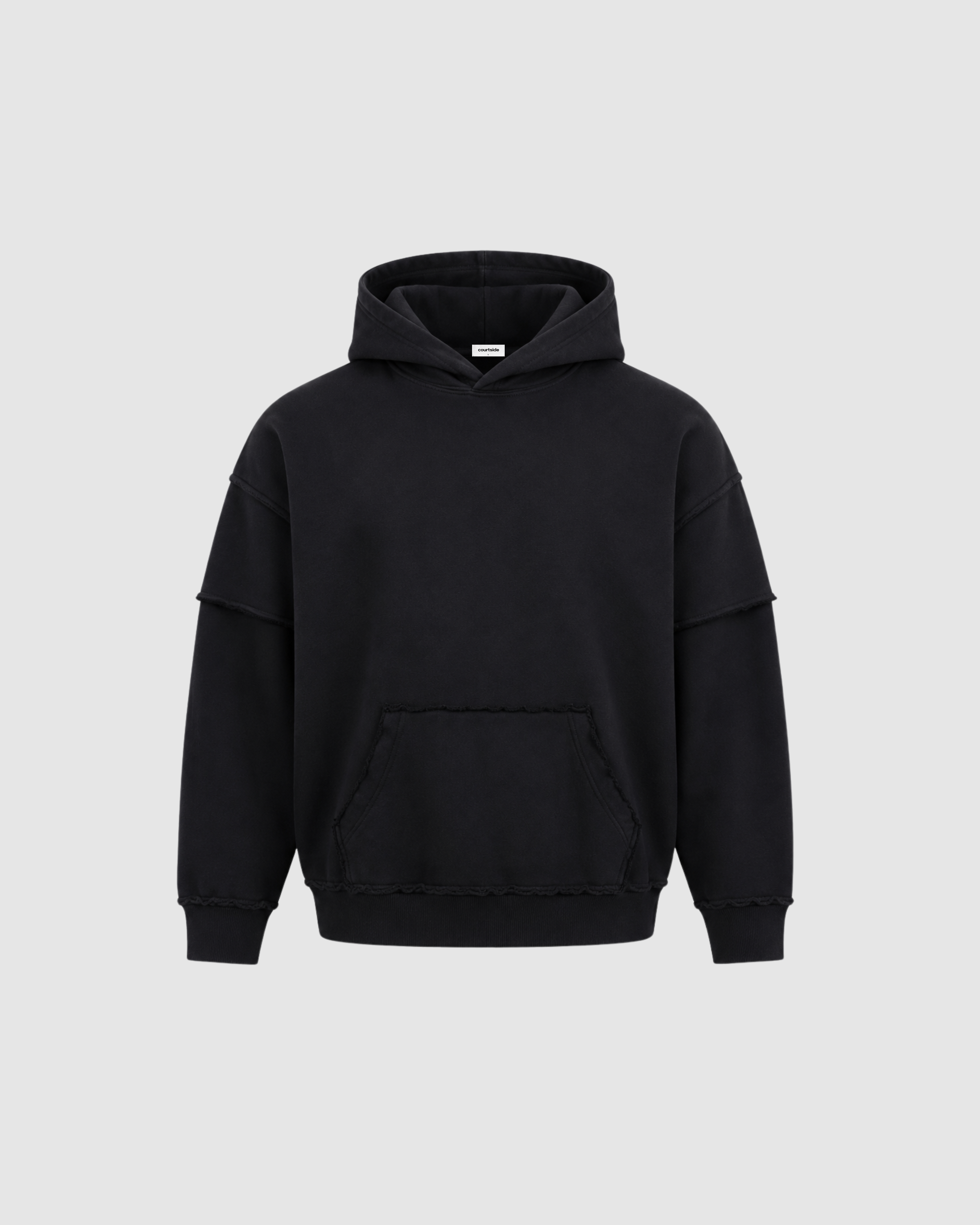 SNOW WASHED DOUBLE LAYERED HOODIE - BLACK