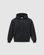 HAND FRAYED ZIP HOODIE - BLACK