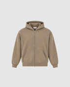 HAND FRAYED ZIP HOODIE - SAND