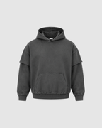 SNOW WASHED DOUBLE LAYERED HOODIE - DARK GRAY