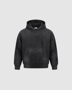 VINTAGE WASHED FRAYED HOODIE - BLACK