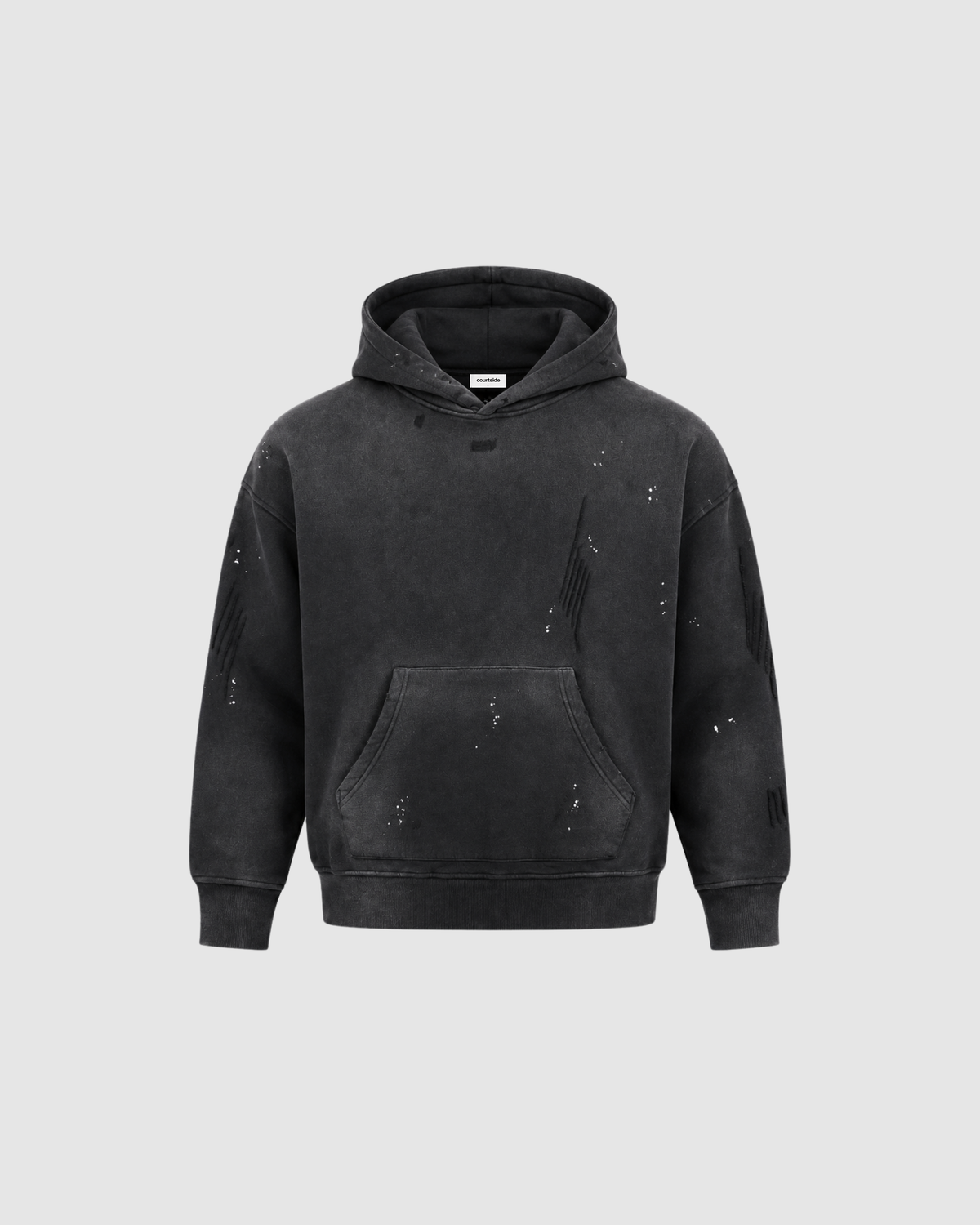 VINTAGE WASHED FRAYED HOODIE - BLACK