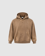 VINTAGE WASHED FRAYED HOODIE - BROWN